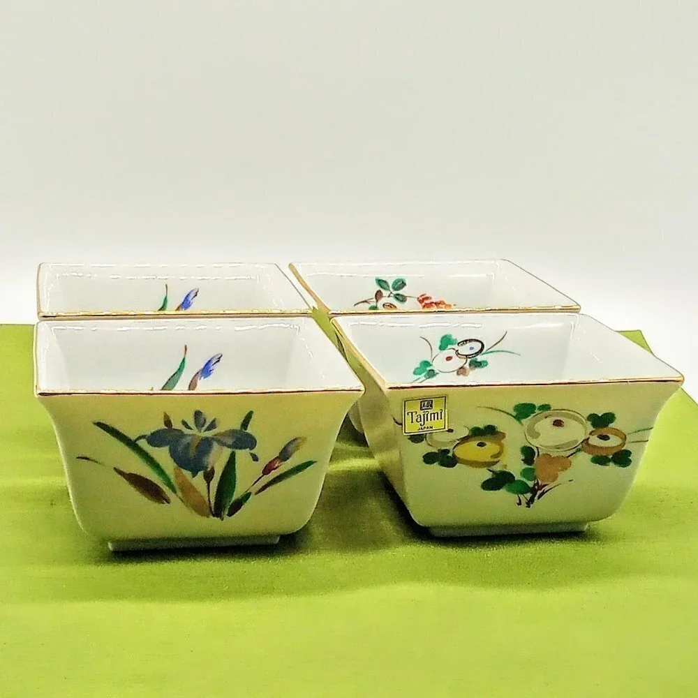 Tajimi Japan Gold Rim Square Porcelain Bowls NWT